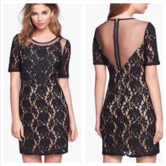 ASTR Black Mesh Floral Lace Bodycon Mini Dress - Picture 1 of 11